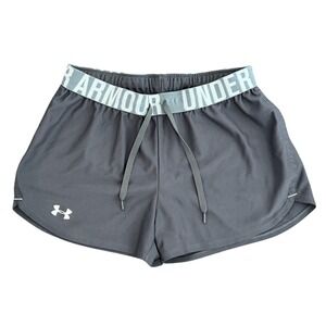 Under Armour Gray Logo Waist Drawstring Athletic Workout Running Shorts Womens L